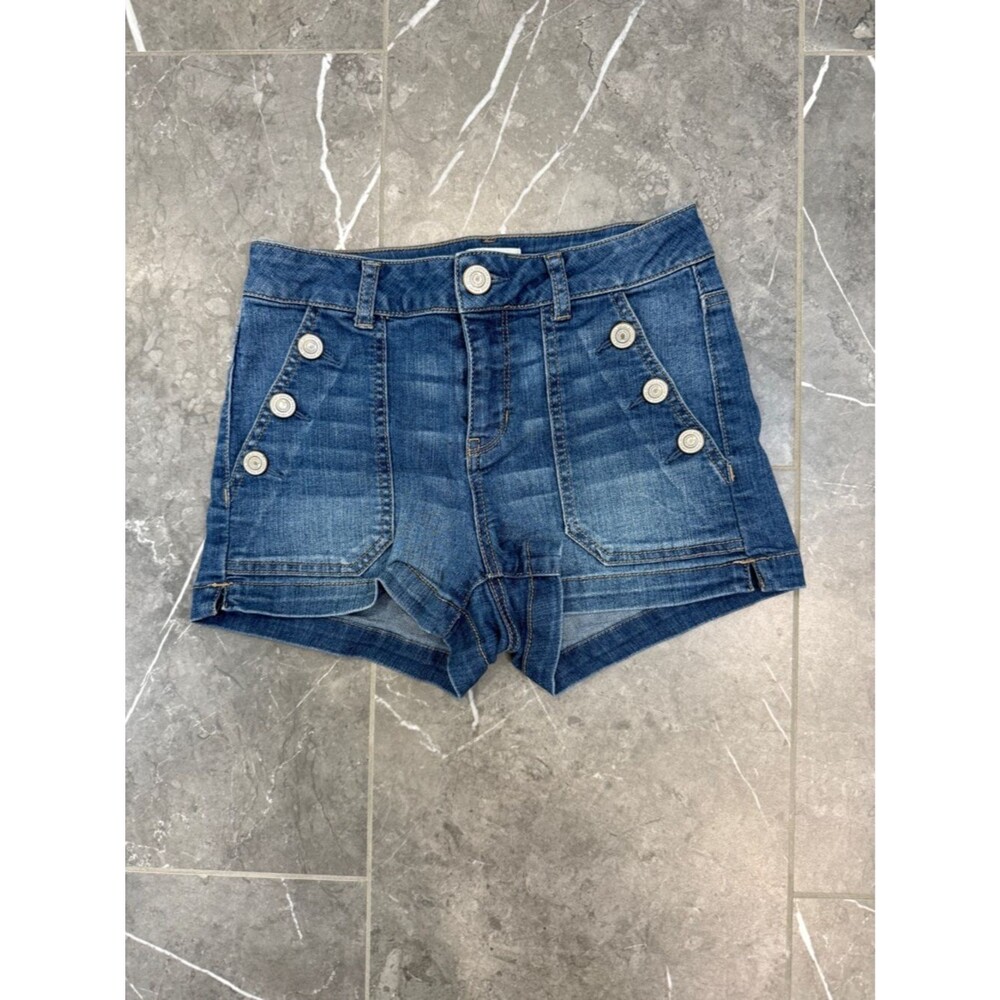 So Sonoma High Rise Medium Wash Denim Shorts Rivet Slant Pockets Juniors Size 3 - Picture 2 of 5